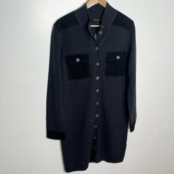 Banana Republic Womens Merino Wool Suede Sweater Dress L Gray Black Utility Coat - Picture 4 of 14